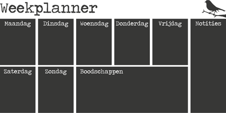 Krijtbordfolie &#039;Weekplanner Vogel&#039; liggend zonder button | Muur &amp; Stickers